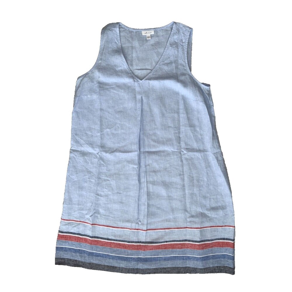 J Jill Love Linen Dress Womens Size M Sleeveless Pockets Lagenlook Stripes